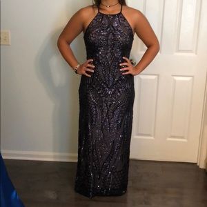 blue sparkly prom dress